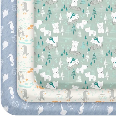 Pack and Play Mattress Sheets Fitted, 3 Pack Mini Crib Sheets by CivaruaKids