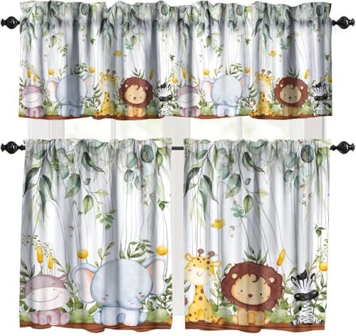 Forest Animal Valance Curtains, Watercolor Wild Animal Bear Fox Deer Kids by Unknown