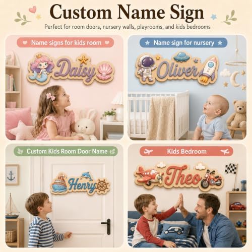 Custom Name Sign for Nursery, Personalized Wooden Kids Room Door Sign - Image 5