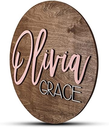 Custom Round Nursery Name Sign, Personalized Wooden Wall Plaque, Baby Shower by HickoryHollowDesigns