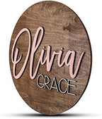 Custom Round Nursery Name Sign, Personalized Wooden Wall Plaque, Baby Shower by HickoryHollowDesigns