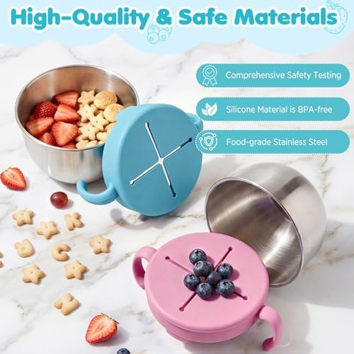 Snack Cups, 2 Pack Stainless Steel Toddler Snack Containers, Spill-Proof - Image 2