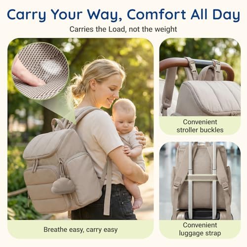 mommore Diaper Bag Backpack, Baby Bag, Diaper Backpack, Dark Pink - Image 4
