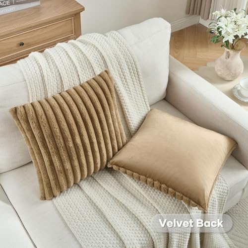 FUTEI Pack of 2 Faux Fur Throw Pillow Covers 28x28 Inch - Image 4