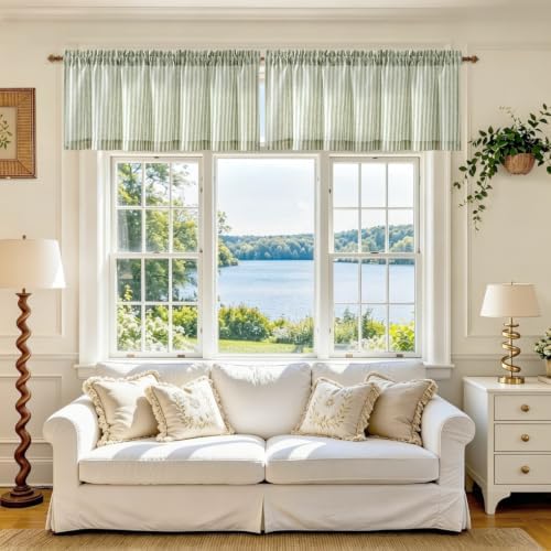 jinchan Linen Boxter Striped Kitchen Valances Sage Green 16 inch 2 Panels - Image 3