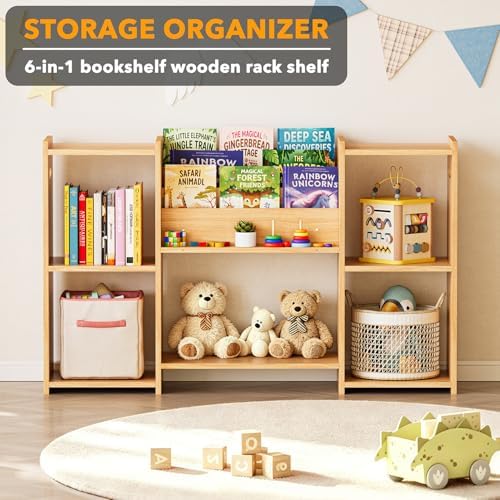 SpaceAid 6-in-1 Bookshelf Storage Organizer, Montessori Bookcase - Image 3