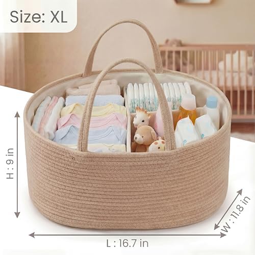 luxury little Diaper Caddy Organizer, Large Cotton Rope Nursery Baby Basket - Image 3