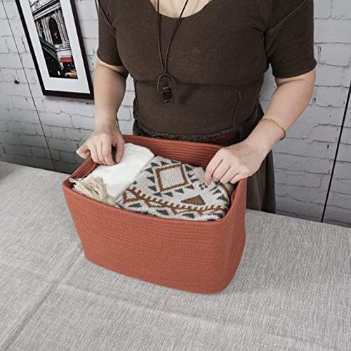 XUANGUO Woven Cotton Rope Storage Baskets 15x10x9.3" 3 Pack Rust - Image 3