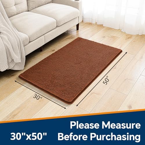 Chenille Bathroom Rug 30"x50" Rust, Large Plush Bath Mat - Image 2