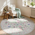 Lahome Purple 6ft Round Dorm Rug, Floral Circle Rug by Lahome