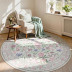 Lahome Purple 6ft Round Dorm Rug, Floral Circle Rug by Lahome