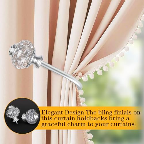 USFOOK Silver Curtain Holdbacks, Decorative Drapery Tiebacks, 2 Pack/1 Pair - Image 2
