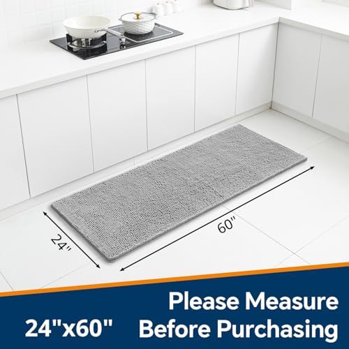 Chenille Bathroom Runner Rug 24"x60" Gray, Plush Bath Mat - Image 2