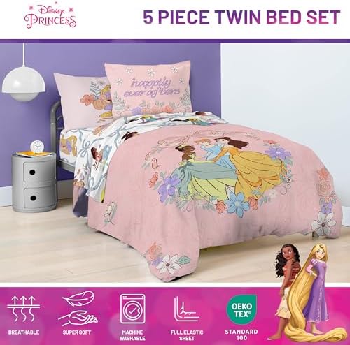 Disney Princess Twin Comforter Set 5 Piece Kids Bedding - Image 4