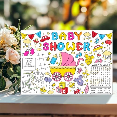 WEBEEDY DIY Coloring Placemats 15.7x11 Inch, Shower Themed Coloring Activity - Image 7