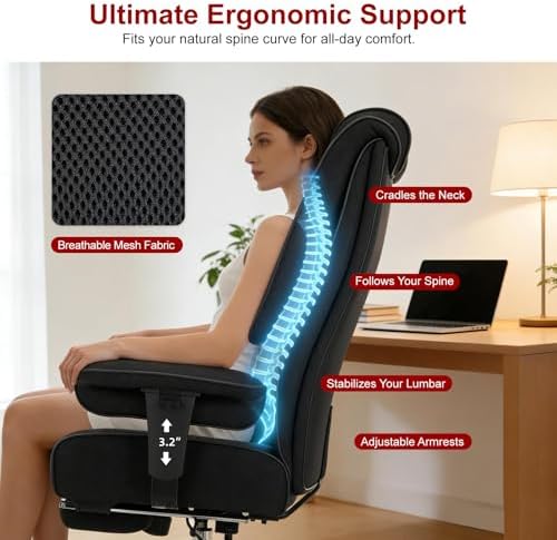 EXCEBET Big and Tall Office Chair 400lbs Wide Seat, Leather High Back Executive - Image 5