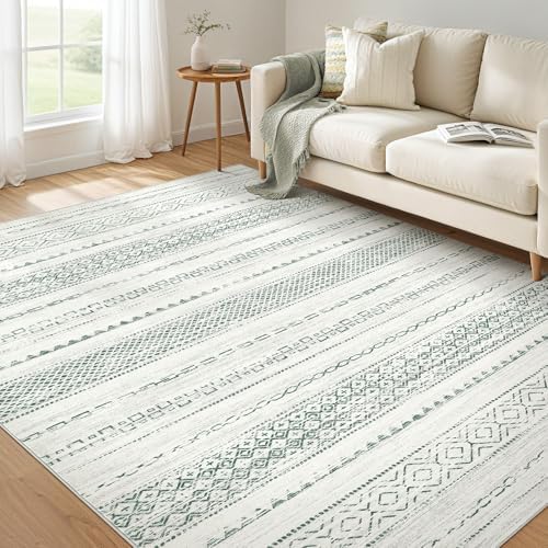 Nakagishi Green Rug Living Room Rugs: 7x9 Washable Boho Large Neutral Soft by NakagishiAreaRug