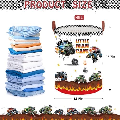 Monster Trucks Laundry Hamper, Car Room Decor Storage Basket, Kid Valentine's - Image 2