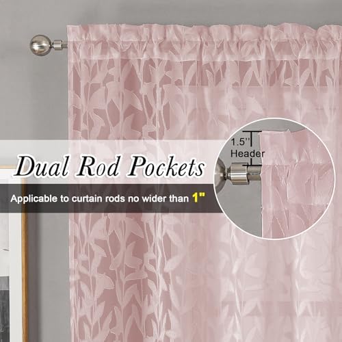 Lecloud Leia Clip Textured Sheer Blush Curtains 45 Inch Length 2 Panels - Image 2
