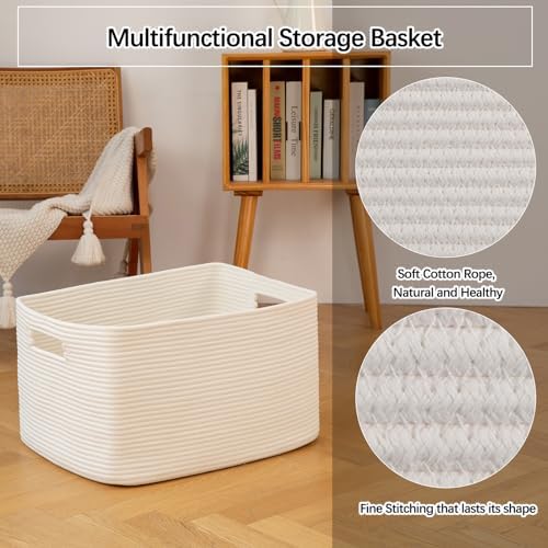 OIAHOMY 96L XXXLarge Blanket Basket Woven Cotton Rope Storage Basket White - Image 5