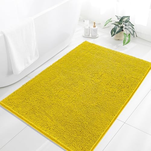 Chenille Bathroom Rug 40"x60" Yellow, Large Plush Bath Mat by Kildoss