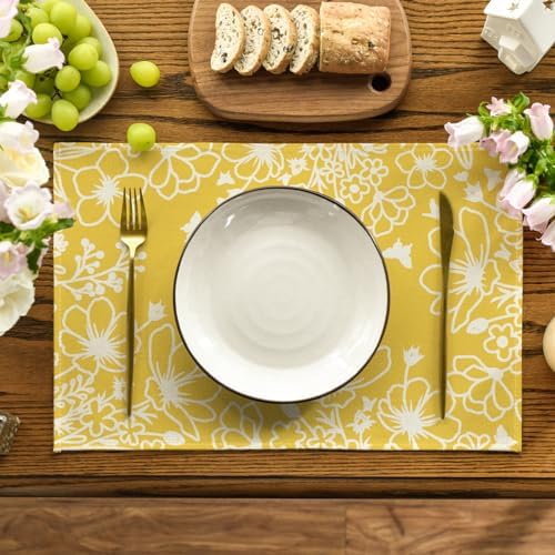 Artoid Mode Yellow Bloom Flowers Floral Spring Placemats Set of 4, 12x18 Inch - Image 2