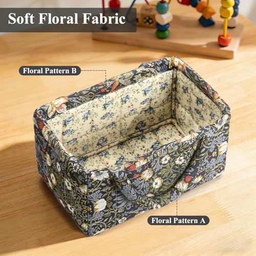 Small Storage Basket Organizer, Mini Fabric Floral Storage Baskets - Image 4