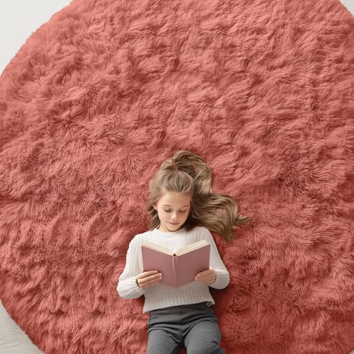 OLANLY Rust Red Round Rugs for Bedroom by OLANLY