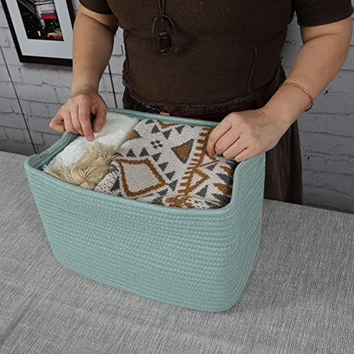XUANGUO Woven Cotton Rope Storage Baskets 15x10x9.3" 3 Pack Green - Image 3