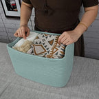 XUANGUO Woven Cotton Rope Storage Baskets 15x10x9.3" 3 Pack Green - Image 3