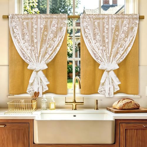 ASPMIZ Linen Kitchen Curtains 36 Inch Double Layer Kitchen Window Curtains - Image 7