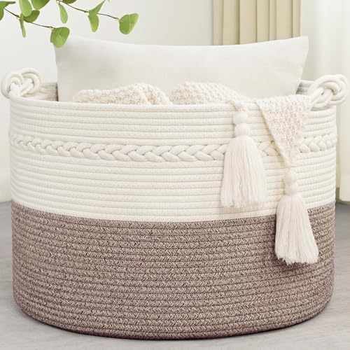 67L Large Blanket Basket, Cotton Rope Blanket Basket Living Room, Baby Laundry by Degeyoyo