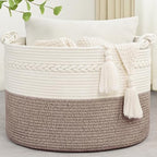 67L Large Blanket Basket, Cotton Rope Blanket Basket Living Room, Baby Laundry by Degeyoyo