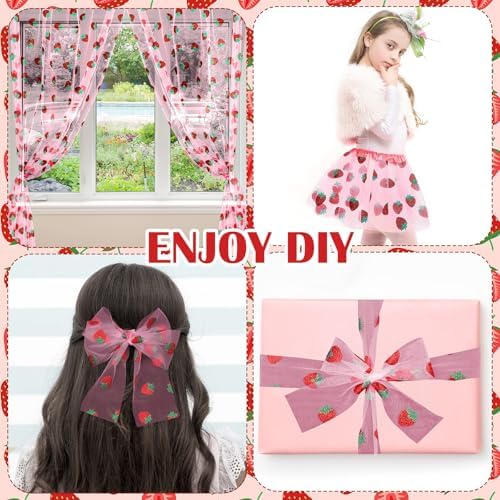 4 Pcs Strawberry Table Runner 29x70 Inch Pink Glitter Tulle - Image 5
