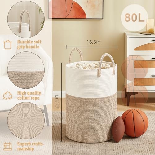 Artfeel Laundry Basket, Woven Cotton Rope Laundry Hamper, 80L - Image 6