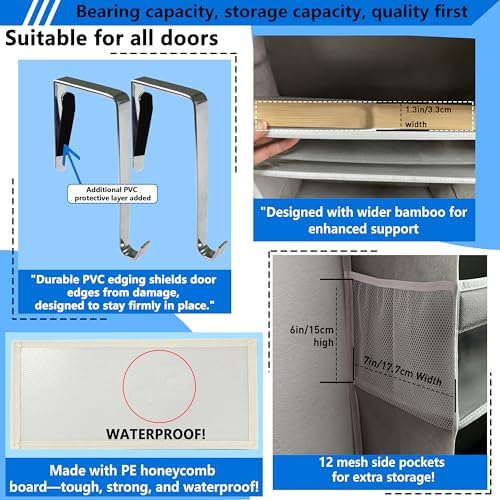 over the door organizer, Solid Bamboo Board 6-Tier Heavy Duty 75LB, 12 Side - Image 4