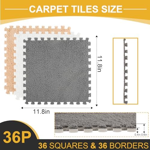 ZENOWICK 36 Pcs Plush Interlocking Carpet Tiles, Puzzle Play Mats - Image 3