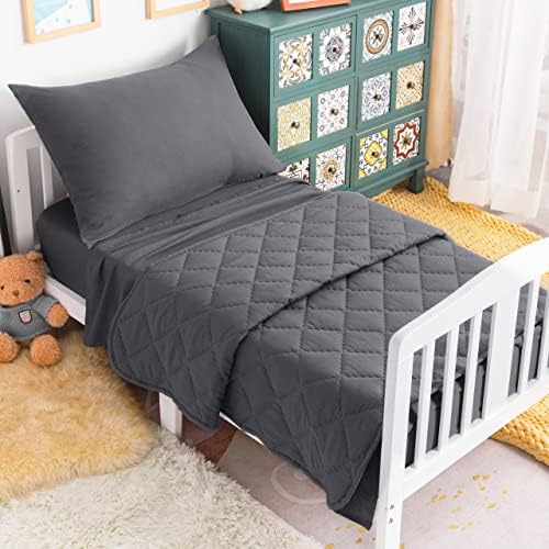 NTBAY Toddler Microfiber Bedding Set, 4 Piece, Dark Grey - Image 2
