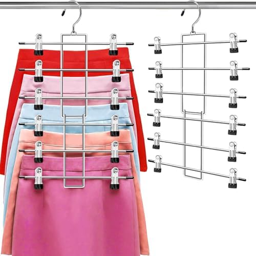 Pants Hangers with Clips, Space Saving Hanging Closet Organizer-6 Tiers Skirt by Lumigens