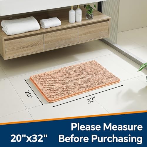 Chenille Bathroom Rug 20"x32" Peach, Non-Slip Plush Bath Mat - Image 2