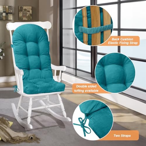 Rocking Chair Cushion, High Back, Sky Blue - Image 4
