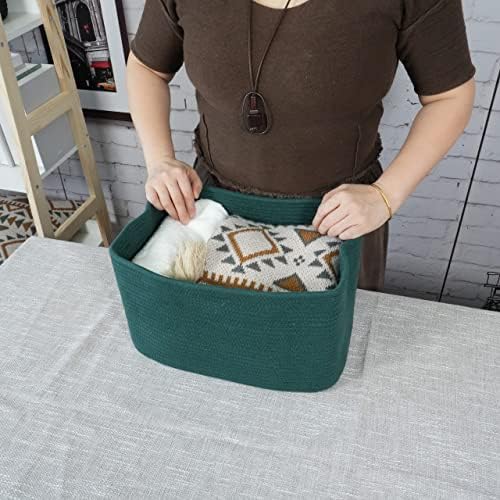 XUANGUO Woven Cotton Rope Storage Baskets 15x10x9.3" 3 Pack Dark Green - Image 3