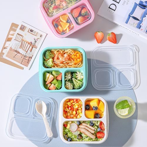 TOUWMX Bento Box For Kids, 4 Pack 3 Compartments Meal Prep Containers Reusable - Image 5