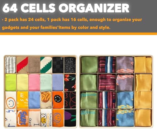 SpaceAid Sock Drawer Organizer Divider 3 Pack, 64 Cell Dresser Closet Nursery - Image 5
