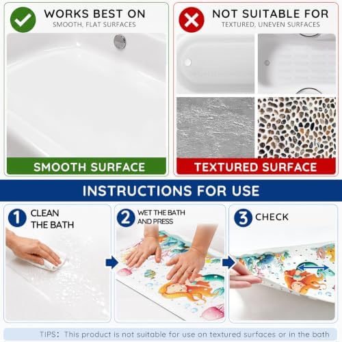 LNOND Bath Mat for Tub for Kids, Toddler Bathtub mat Non Slip, Sea Mermaids - Image 7