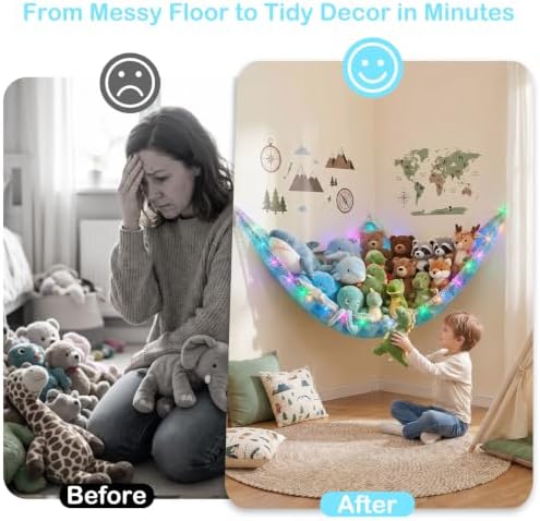 Stuffed Animals Hammock with LED Light Toy Net Room Decor Corner Storage - Image 6