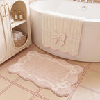 GRANNY SAYS Pink Bow Bathroom Rug, Cute Scalloped Bath Mat by GRANNYSAYS