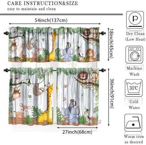Kids Forest Animal Valance Curtains Cartoon Tree Bird Elephant Giraffe Lion - Image 5