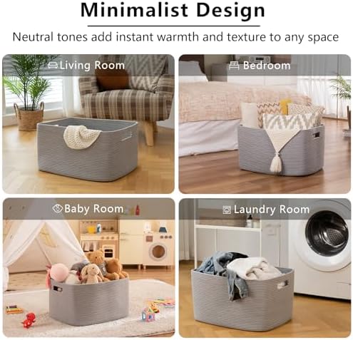 OIAHOMY 96L XXXLarge Blanket Basket Woven Cotton Rope Storage Basket Grey - Image 6