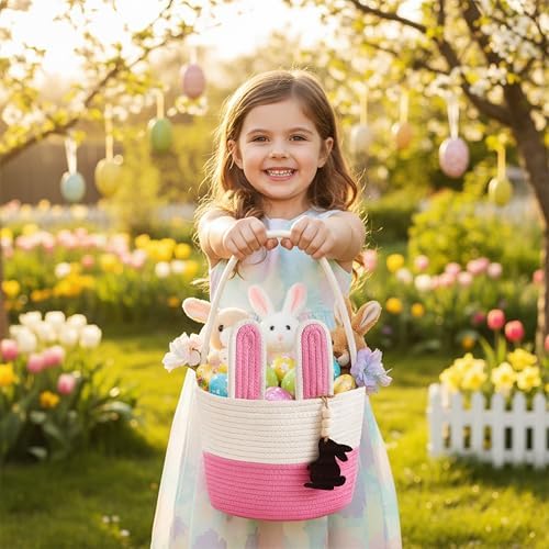 Pro Goleem Easter Basket for Kids, Adorable Woven Egg Hunt Bucket - Image 4